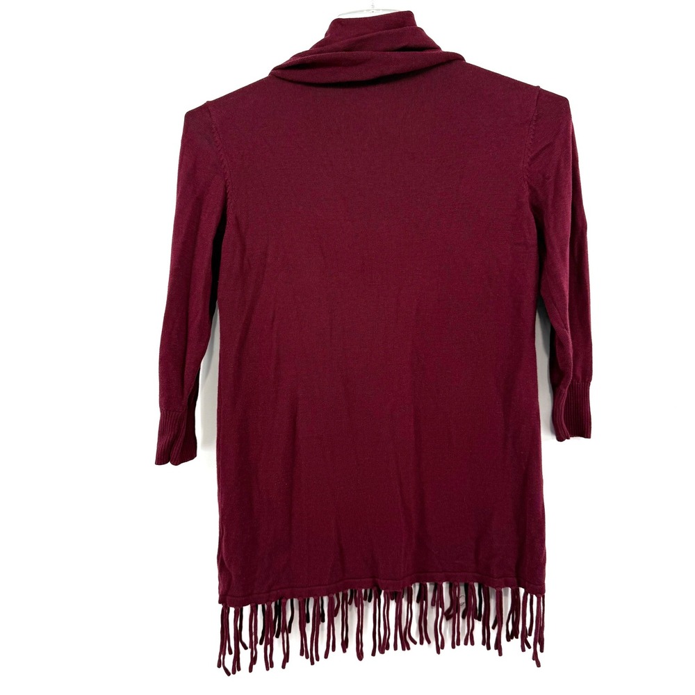 REBA Burgundy Cowl Neck Fringe Tunic Sweater Women's Size Small - Picture 3 of 9
